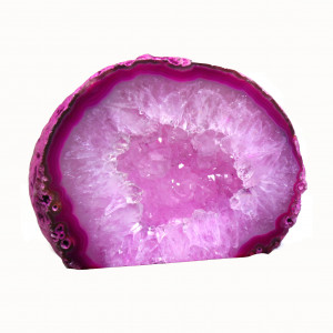 Agate Cut Base slice, Pink with crystal centre ~10cm