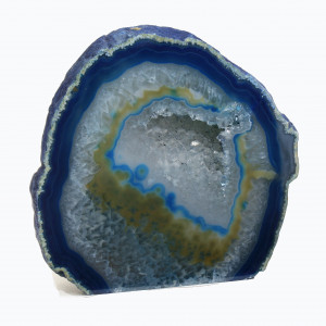 Agate Cut Base slice, Blue with Crystal centre ~12cm