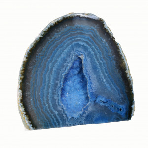 Agate Cut Base slice, Blue with Crystal centre ~11cm