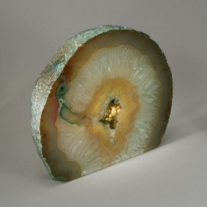 Agate Cut Base slice, turquoise with Crystal Centre  ~13cm