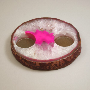 Agate Tea Light, 2 hole, Pink ~ length 14cm.
