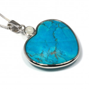 Pendant, Heart, Howlite- Turquoise, 2-stone