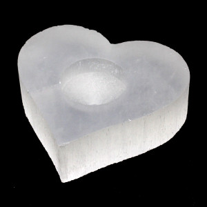 Tealight, Selenite, Heart - White