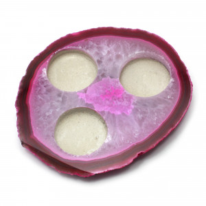 Tealight, Agate Slice, 3 hole, Pink